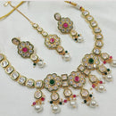 NAFJ Gold Plated Crystal Stone And Pearl Necklace Set