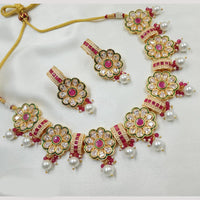 NAFJ Gold Plated Crystal Stone And Pearl Necklace Set