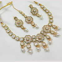 NAFJ Gold Plated Crystal Stone And Pearl Necklace Set