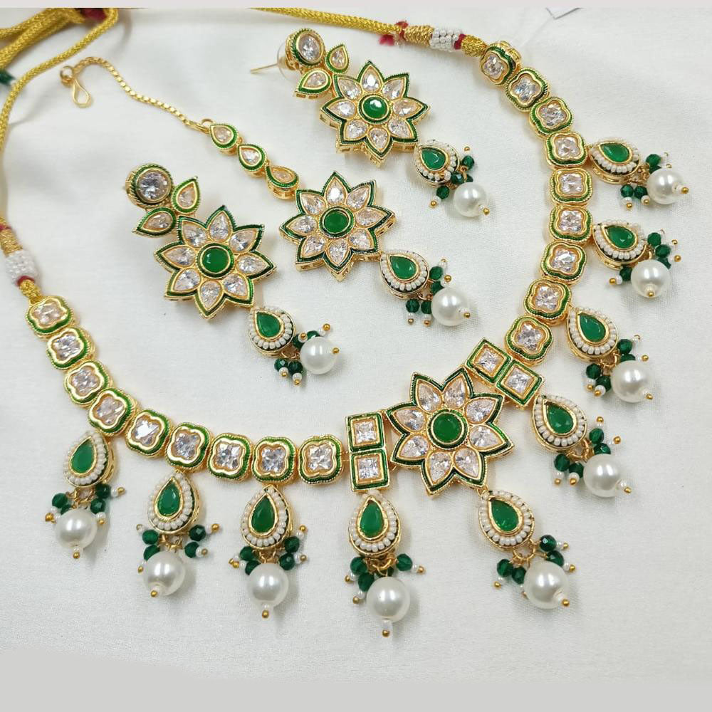 NAFJ Gold Plated Crystal Stone And Pearl Necklace Set