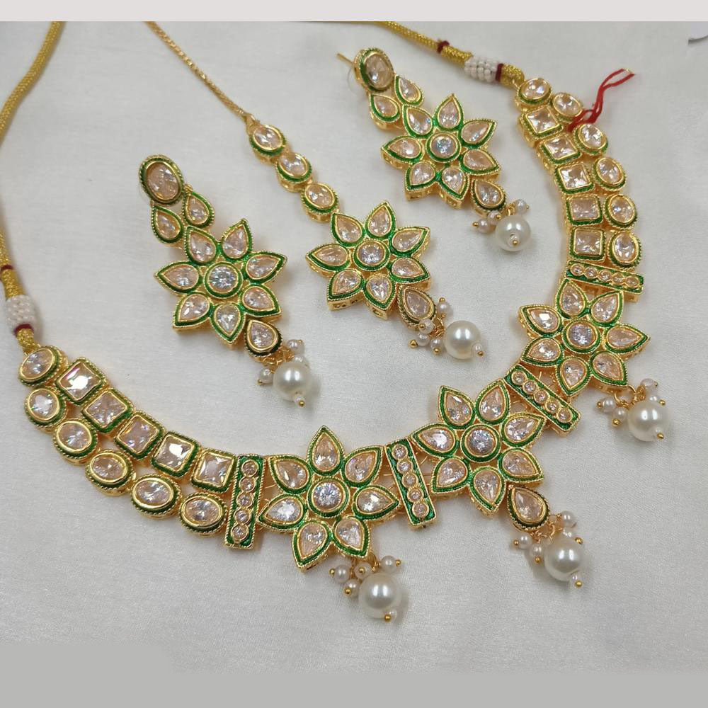 NAFJ Gold Plated Crystal Stone And Pearl Necklace Set