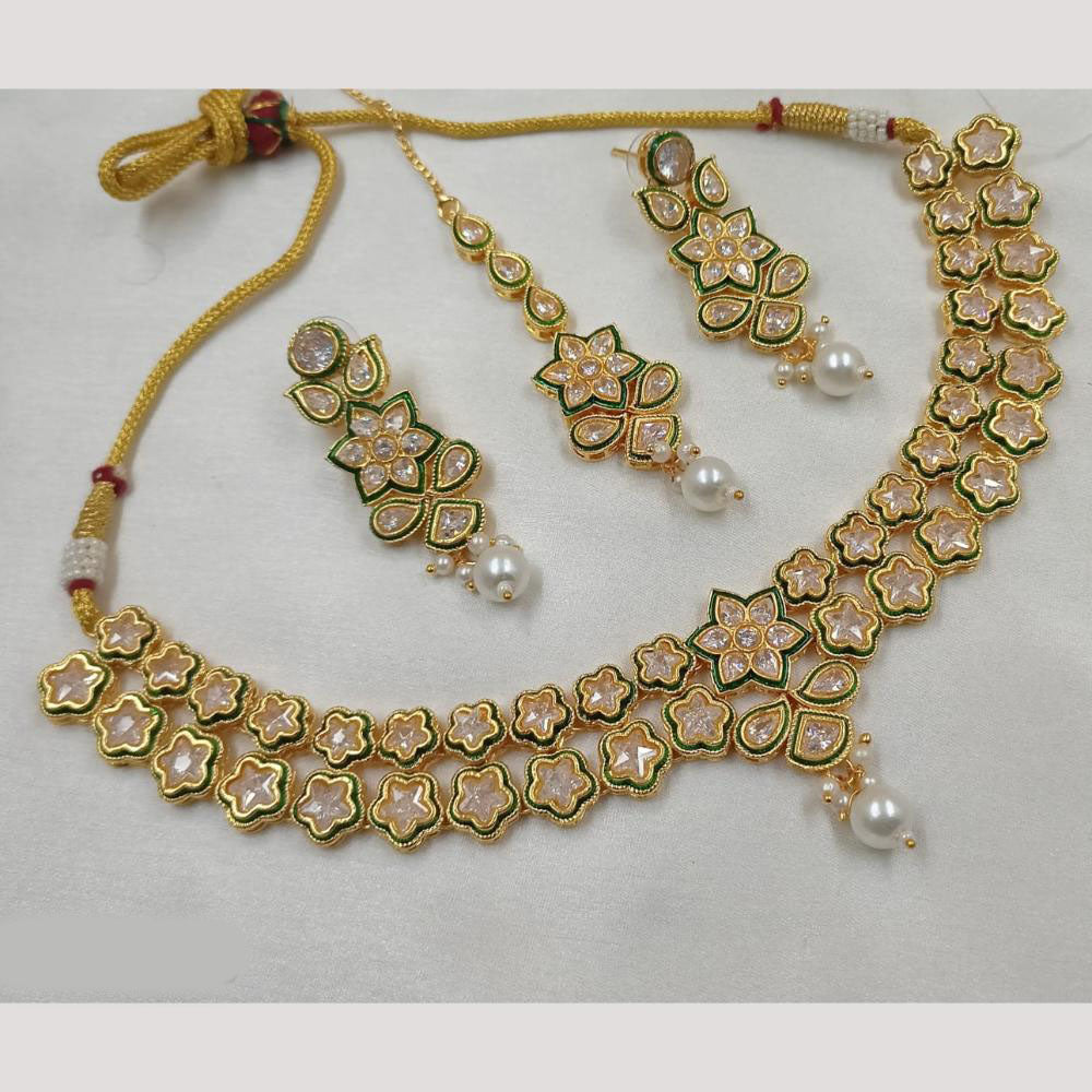 NAFJ Gold Plated Crystal Stone And Pearl Necklace Set