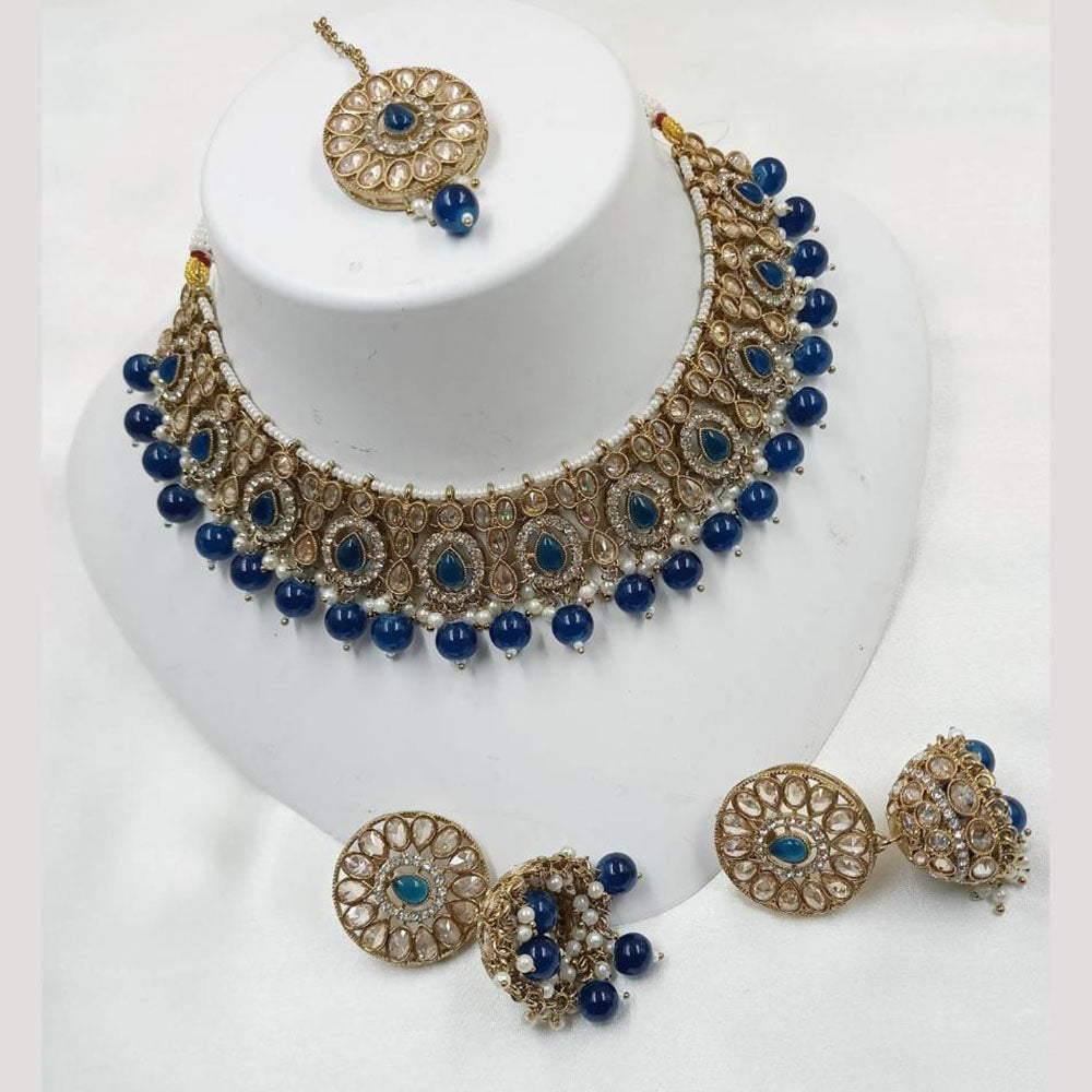NAFJ Gold Plated Crystal Stone And Pearl Necklace Set