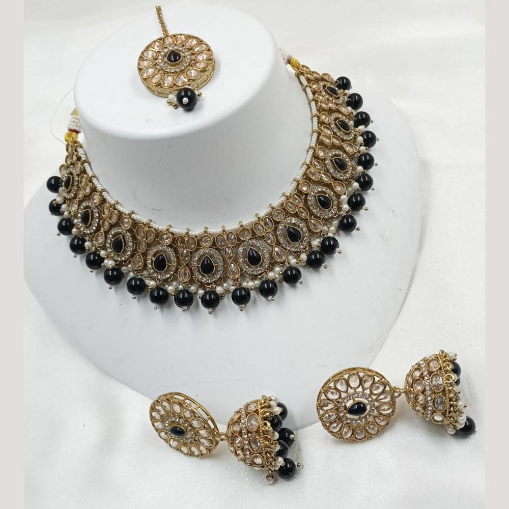 NAFJ Gold Plated Crystal Stone And Pearl Necklace Set