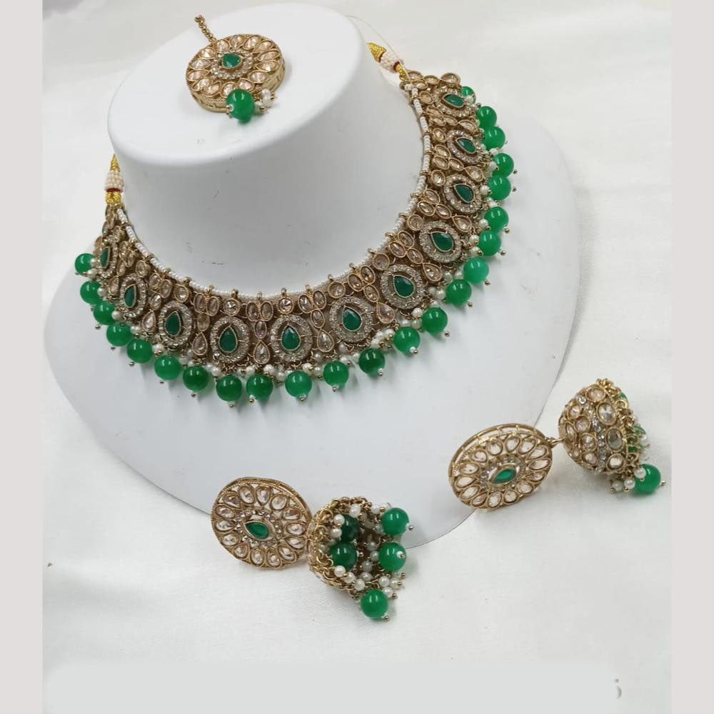 NAFJ Gold Plated Crystal Stone And Pearl Necklace Set