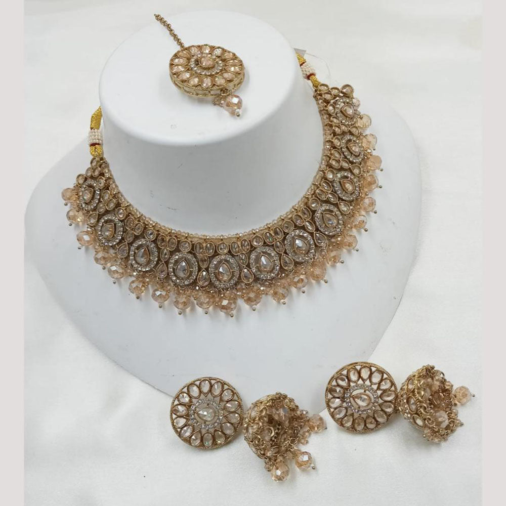 NAFJ Gold Plated Crystal Stone And Pearl Necklace Set