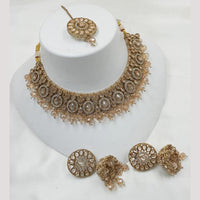 NAFJ Gold Plated Crystal Stone And Pearl Necklace Set