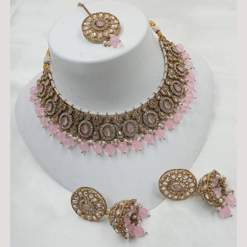NAFJ Gold Plated Crystal Stone And Pearl Necklace Set