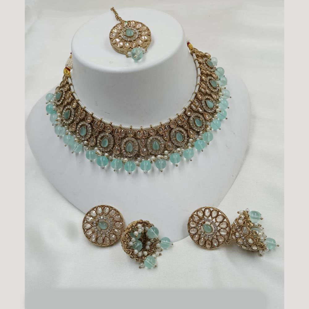 NAFJ Gold Plated Crystal Stone And Pearl Necklace Set
