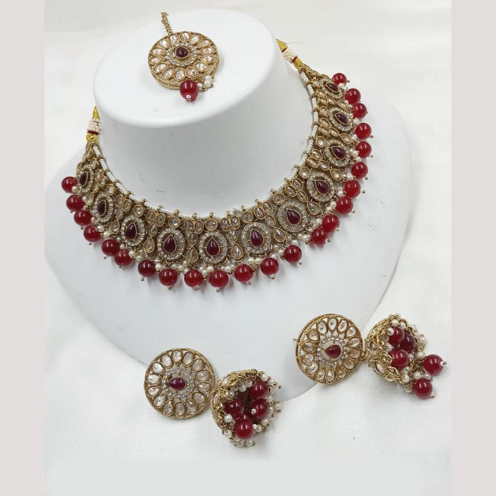 NAFJ Gold Plated Crystal Stone And Pearl Necklace Set