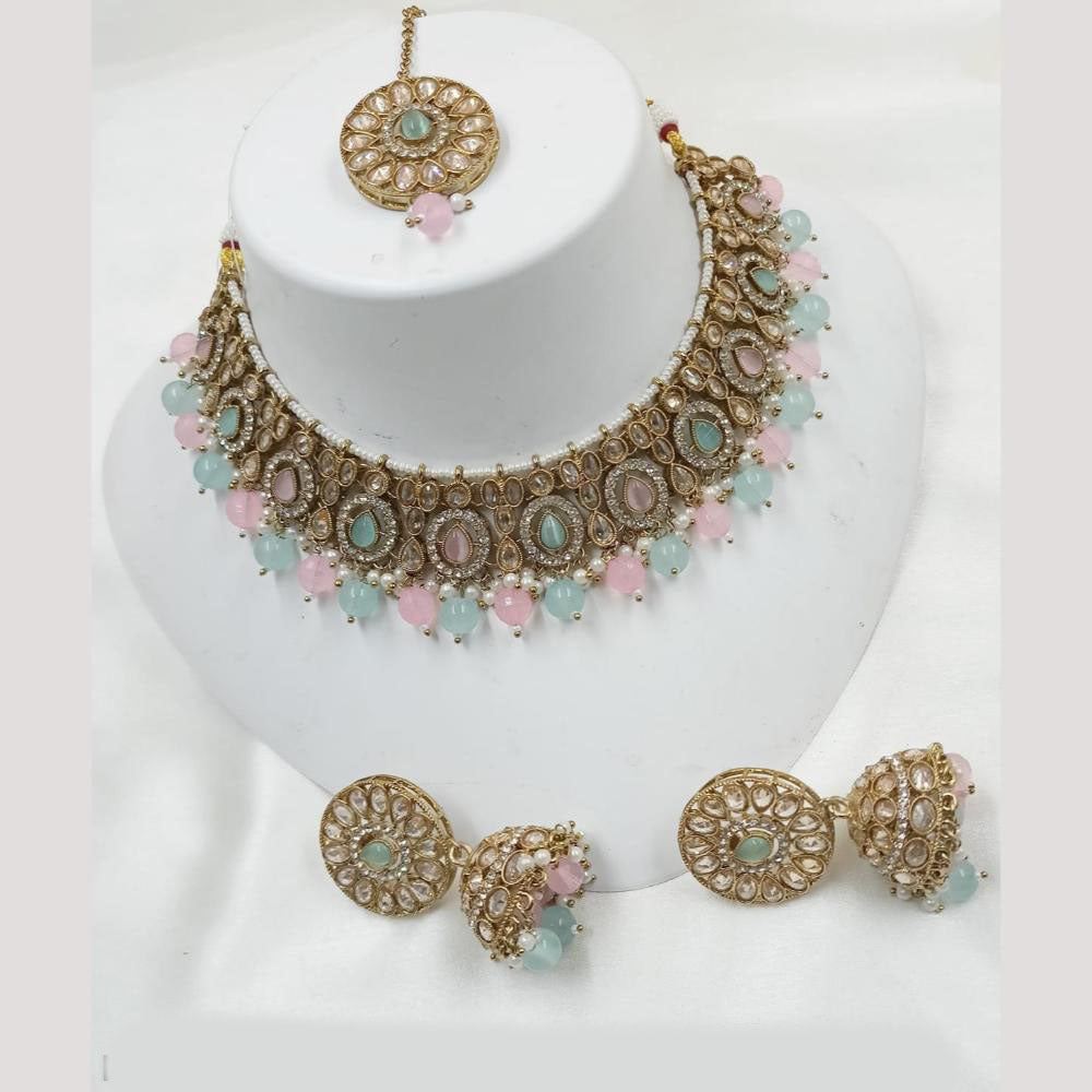 NAFJ Gold Plated Crystal Stone And Pearl Necklace Set