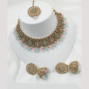 NAFJ Gold Plated Crystal Stone And Pearl Necklace Set
