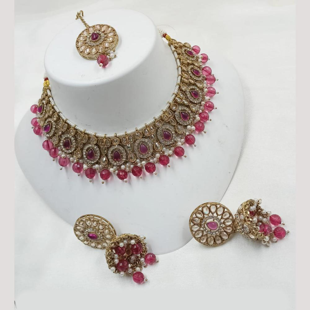 NAFJ Gold Plated Crystal Stone And Pearl Necklace Set
