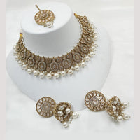 NAFJ Gold Plated Crystal Stone And Pearl Necklace Set