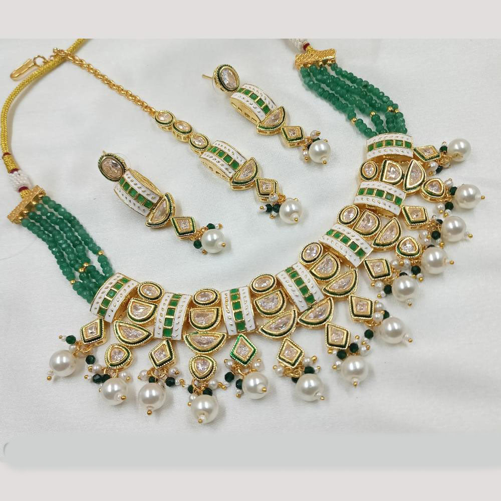 NAFJ Gold Plated Crystal Stone And Pearl Necklace Set