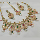 NAFJ Gold Plated Crystal Stone And Pearl Necklace Set