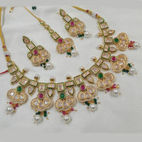 NAFJ Gold Plated Crystal Stone And Pearl Necklace Set