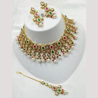 NAFJ Gold Plated Crystal Stone And Pearl Necklace Set