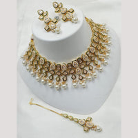 NAFJ Gold Plated Crystal Stone And Pearl Necklace Set
