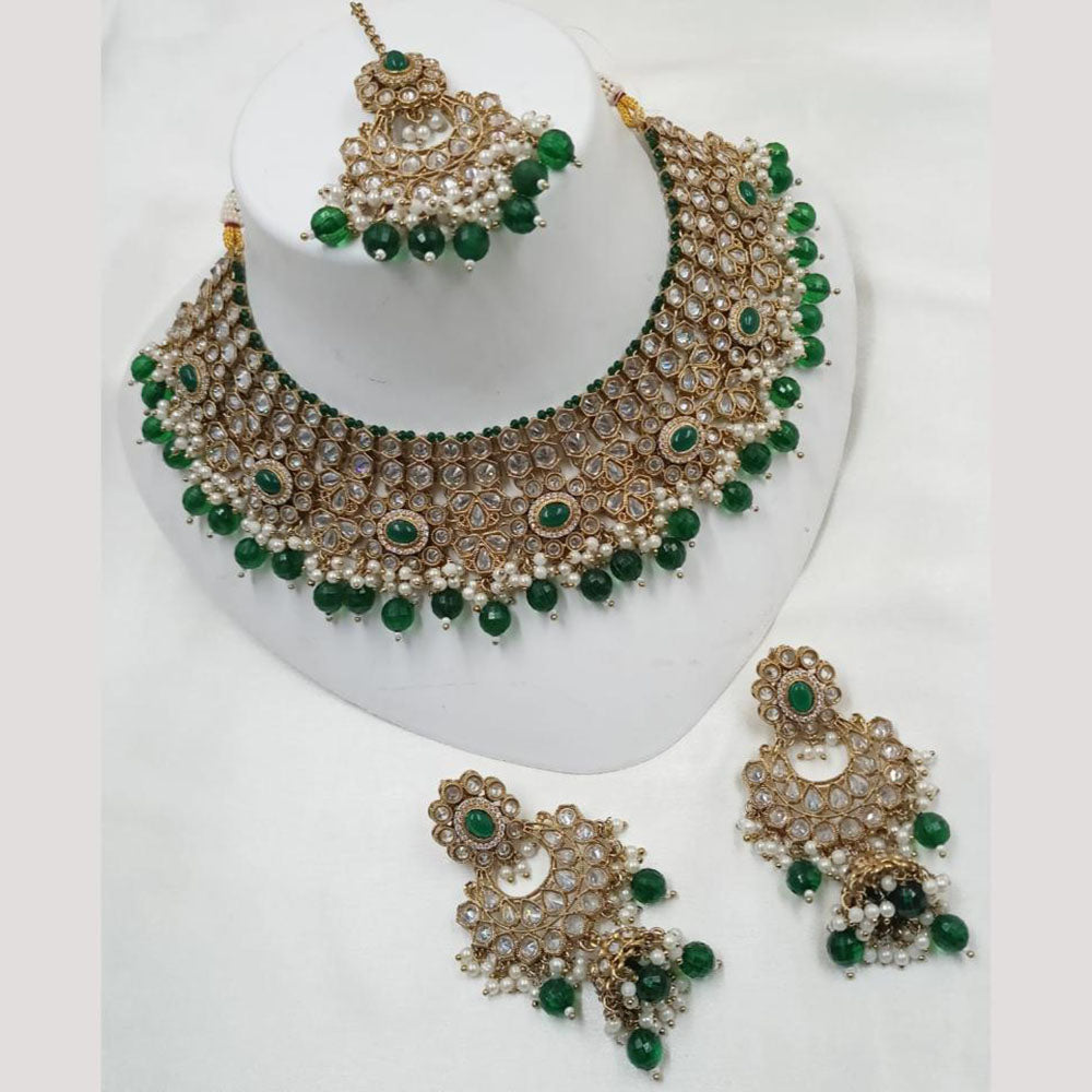 NAFJ Gold Plated Crystal Stone And Pearl Necklace Set