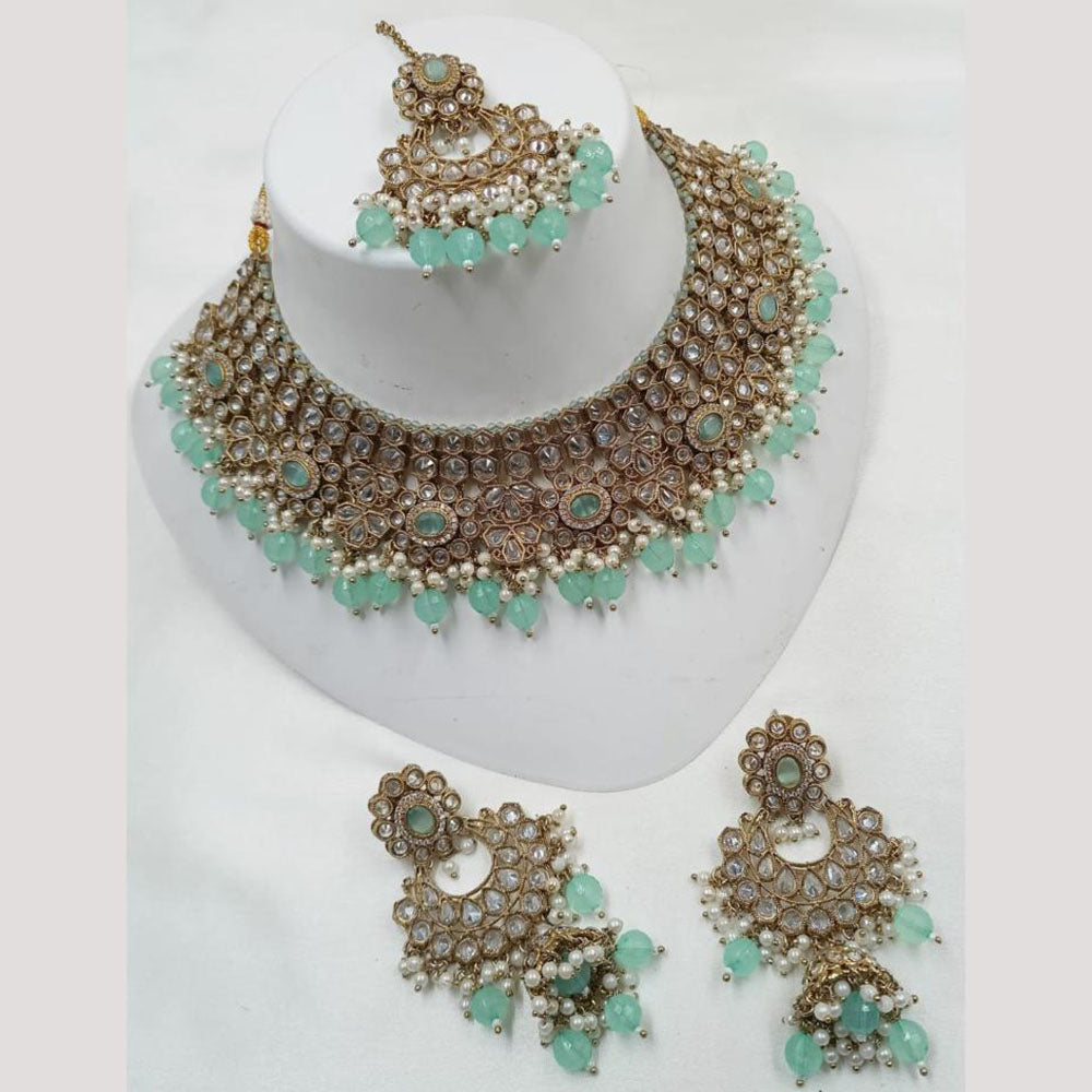 NAFJ Gold Plated Crystal Stone And Pearl Necklace Set