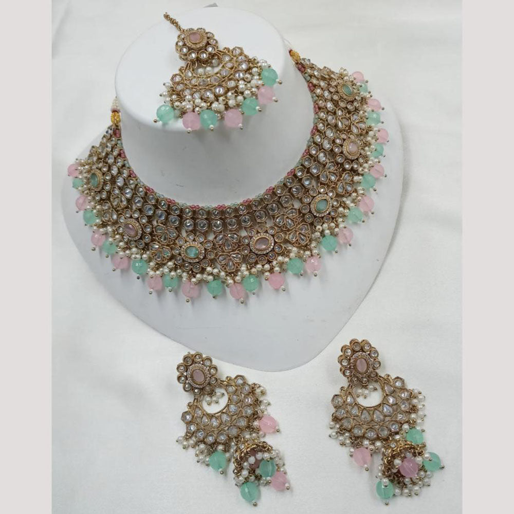 NAFJ Gold Plated Crystal Stone And Pearl Necklace Set