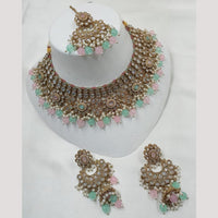 NAFJ Gold Plated Crystal Stone And Pearl Necklace Set