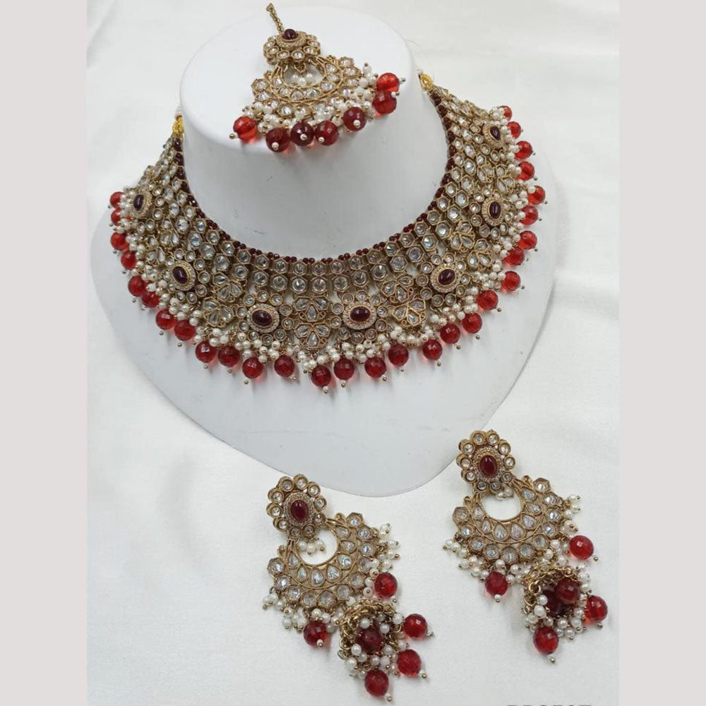 NAFJ Gold Plated Crystal Stone And Pearl Necklace Set