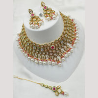 NAFJ Gold Plated Crystal Stone And Pearl Necklace Set
