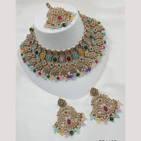 NAFJ Gold Plated Crystal Stone And Beads Choker Necklace Set