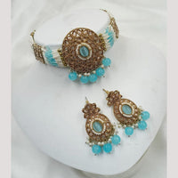 NAFJ Gold Plated Crystal Stone And Beads Choker Necklace Set