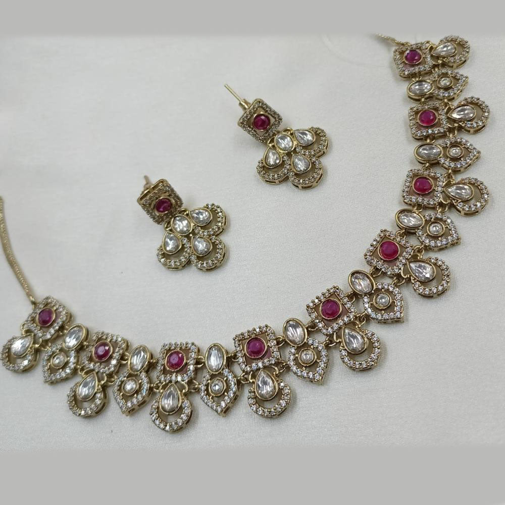 NAFJ Gold Plated Crystal Stone Necklace Set
