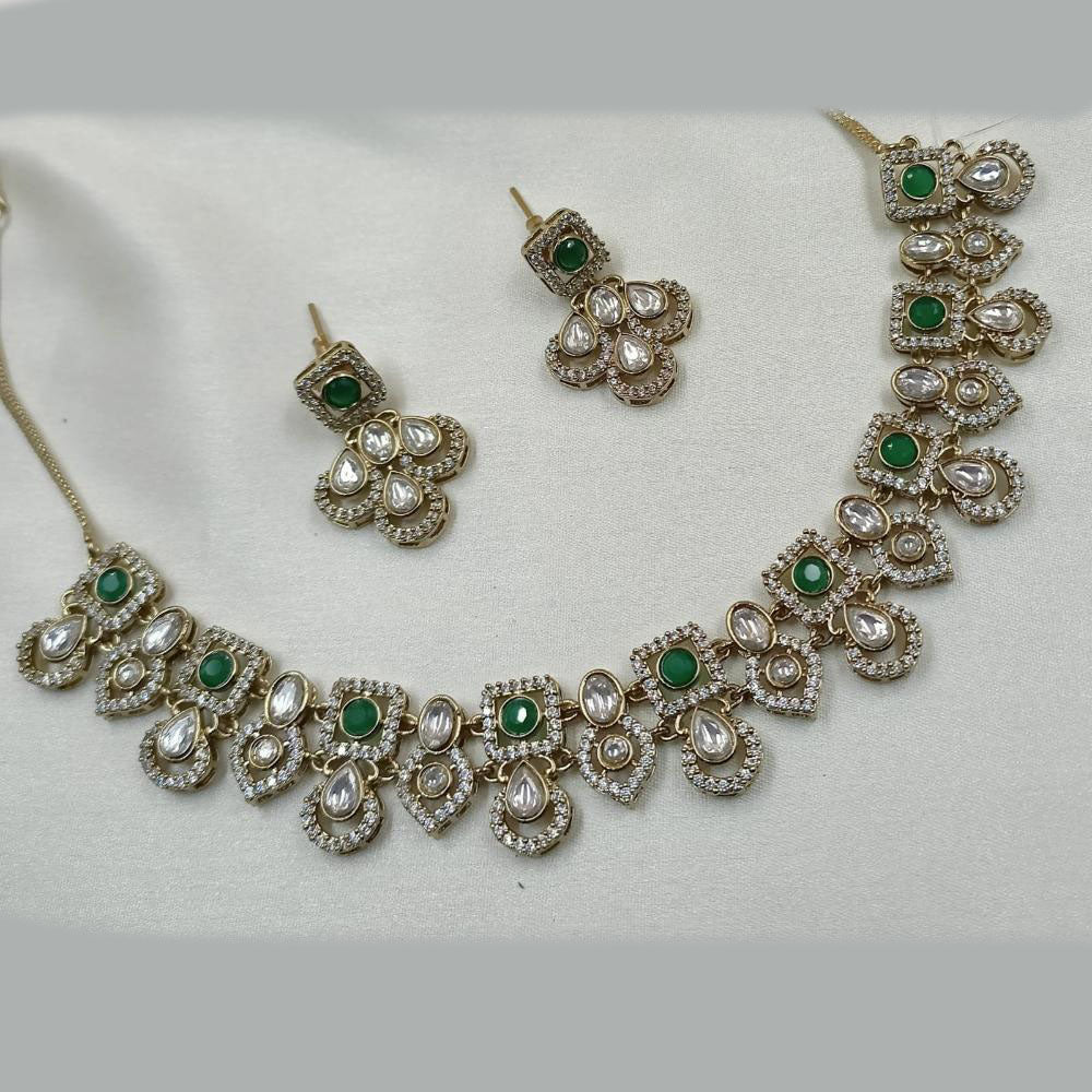NAFJ Gold Plated Crystal Stone Necklace Set