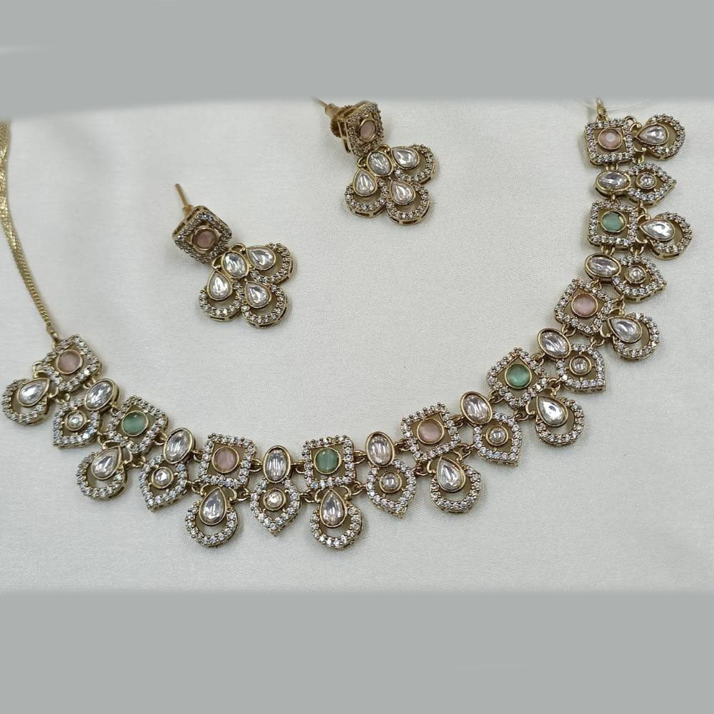 NAFJ Gold Plated Crystal Stone Necklace Set