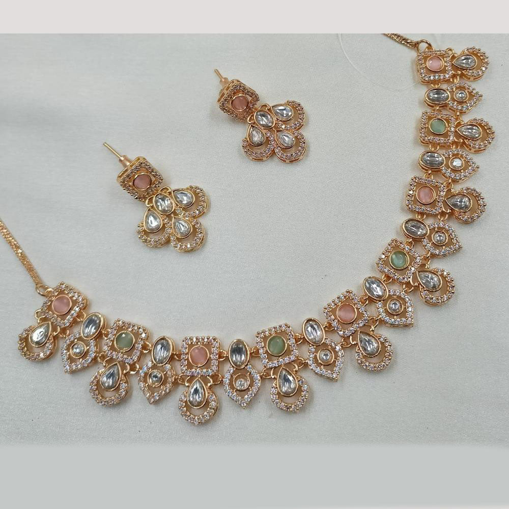 NAFJ Gold Plated Crystal Stone Necklace Set