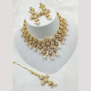 NAFJ Gold Plated Crystal Stone And Pearl Necklace Set