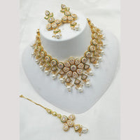 NAFJ Gold Plated Crystal Stone And Pearl Necklace Set