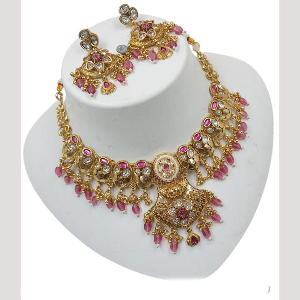 NAFJ Gold Plated Crystal Stone And Beads Necklace Set