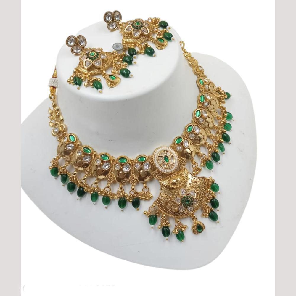 NAFJ Gold Plated Crystal Stone And Beads Necklace Set