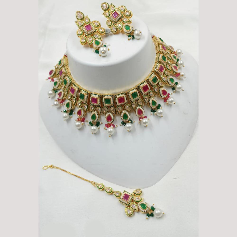 NAFJ Gold Plated Crystal Stone And Pearl Necklace Set