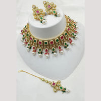 NAFJ Gold Plated Crystal Stone And Pearl Necklace Set