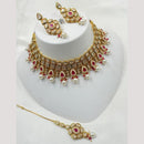 NAFJ Gold Plated Crystal Stone And Pearl Necklace Set