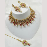 NAFJ Gold Plated Crystal Stone And Pearl Necklace Set