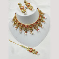 NAFJ Gold Plated Crystal Stone And Pearl Necklace Set