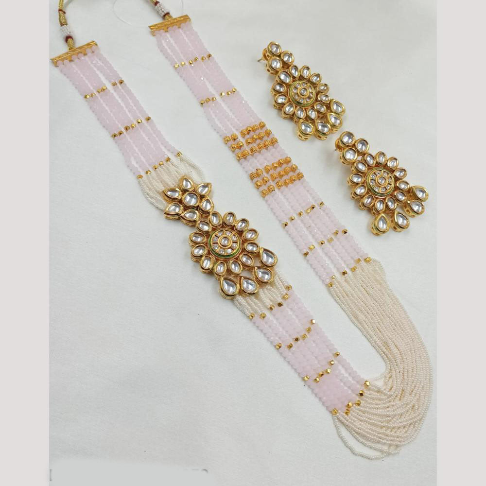 NAFJ Gold Plated Kundan And Pearl Long Necklace Set