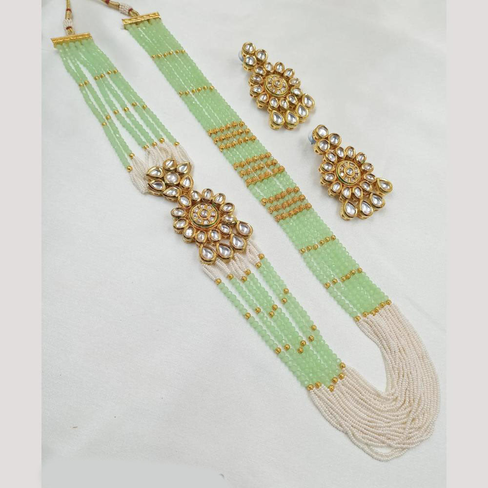 NAFJ Gold Plated Kundan And Pearl Long Necklace Set