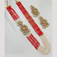 NAFJ Gold Plated Kundan And Pearl Long Necklace Set
