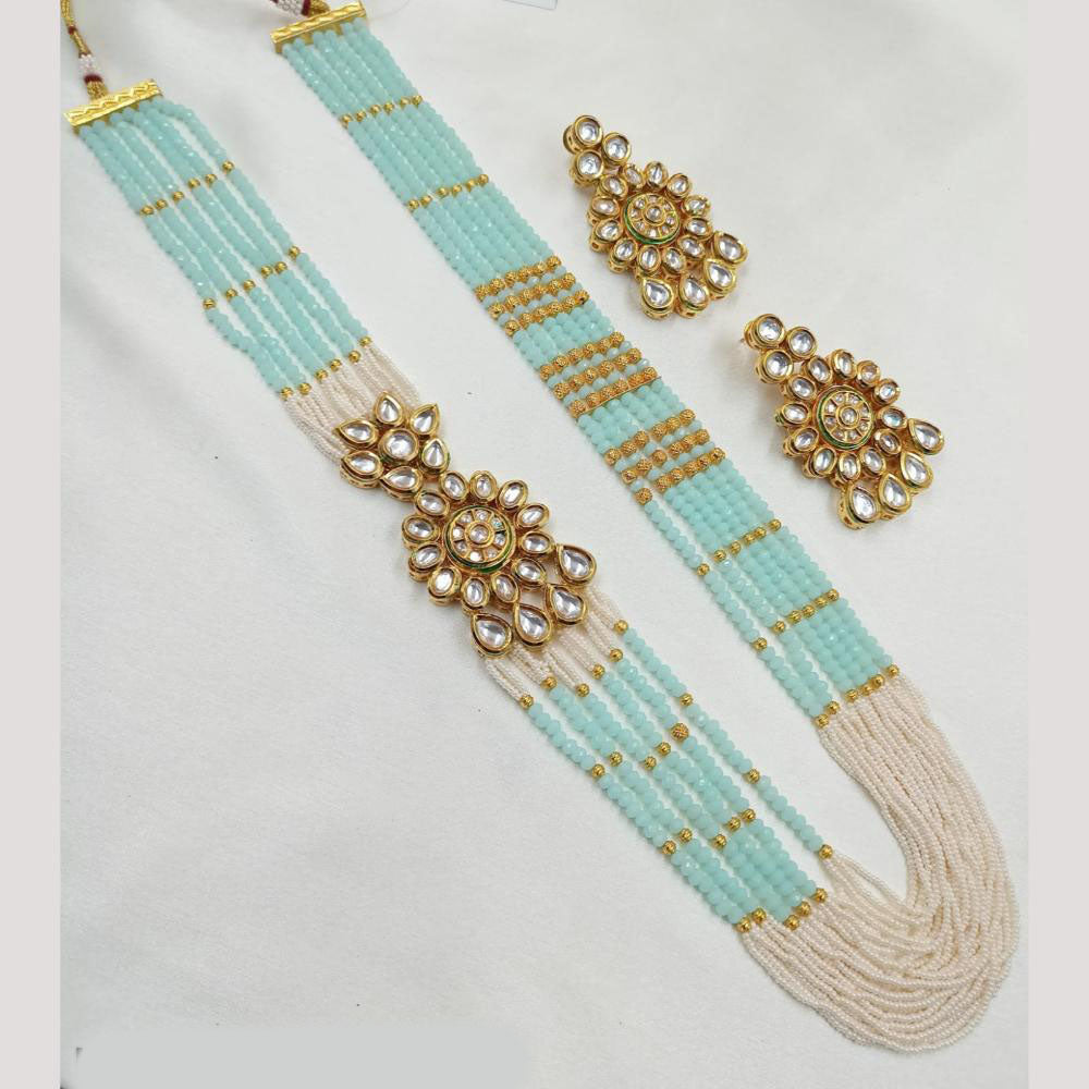 NAFJ Gold Plated Kundan And Pearl Long Necklace Set