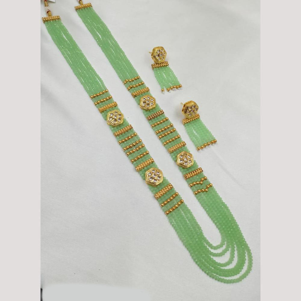 NAFJ Gold Plated Kundan And Beads Long Necklace Set