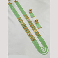 NAFJ Gold Plated Kundan And Beads Long Necklace Set